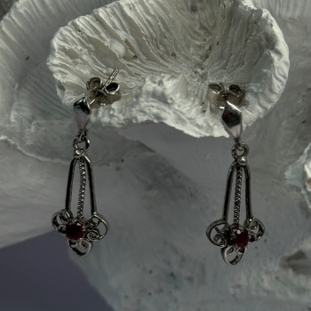 925 Sterling Silver Ruby Earrings Length 1.20 Inch