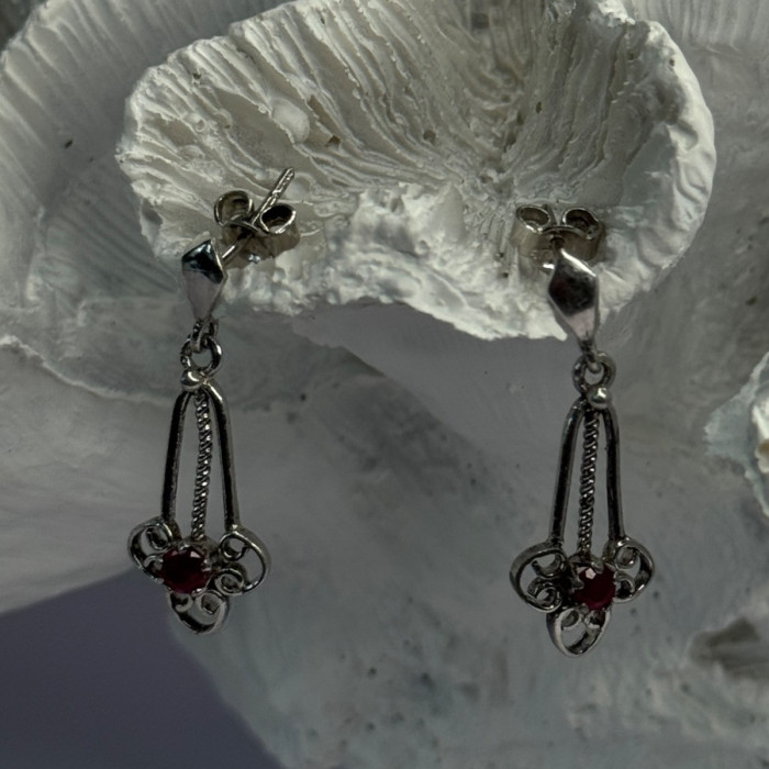 925 Sterling Silver Ruby Earrings Length 1.20 Inch