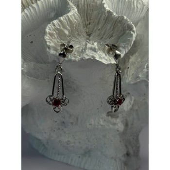 925 Sterling Silver Ruby Earrings Length 1.20 Inch