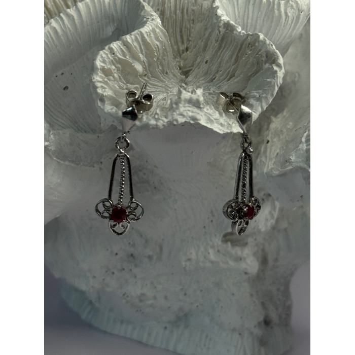 925 Sterling Silver Ruby Earrings Length 1.20 Inch