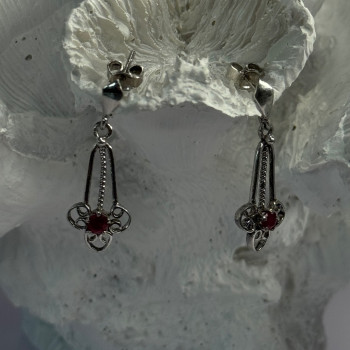 925 Sterling Silver Ruby Earrings Length 1.20 Inch
