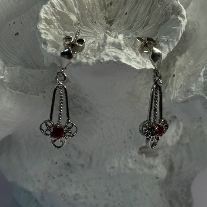 925 Sterling Silver Ruby Earrings Length 1.20 Inch