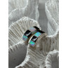 925 Sterling Silver Opal & Black Enamel Earrings Length 0.7 Inch