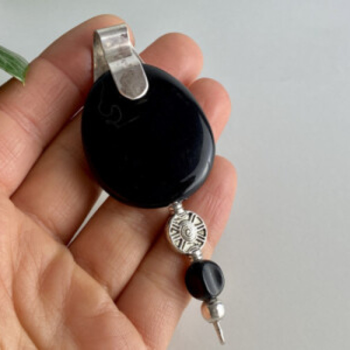 Vintage 925 Sterling Silver Black Onyx Pendant