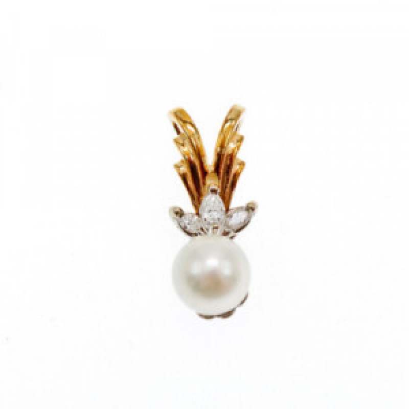 14 K Yellow Gold Pearl & Sapphires Pendant