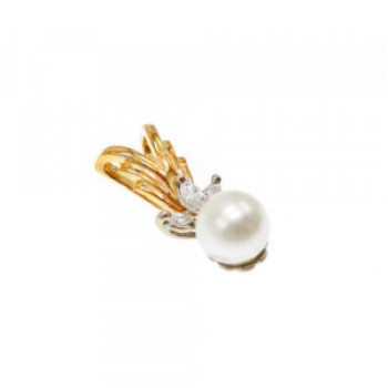 14 K Yellow Gold Pearl & Sapphires Pendant