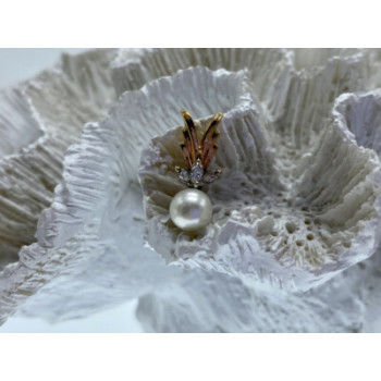 14 K YELLOW GOLD PEARL & SAPPHIRES PENDANT