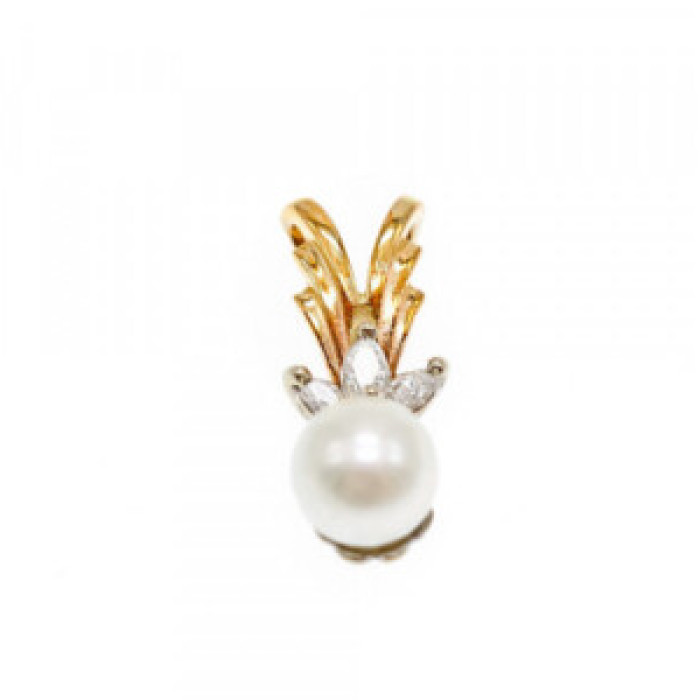 14 K Yellow Gold Pearl & Sapphires Pendant