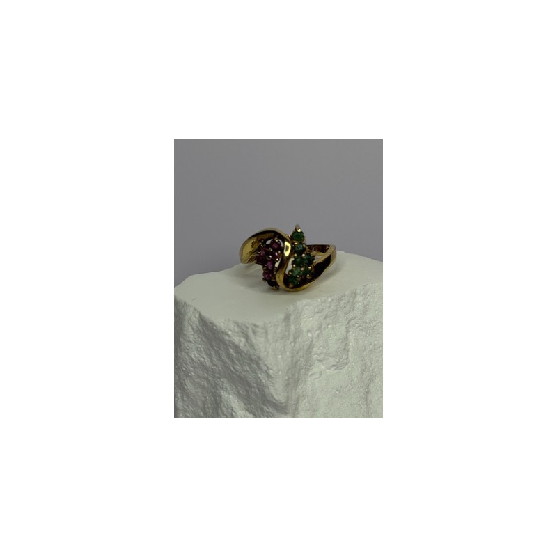 925 Sterling Silver Gold Plated Ruby & Emerald Ring Size 8