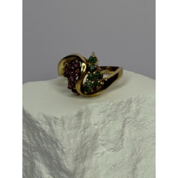 925 Sterling Silver Gold Plated Ruby & Emerald Ring Size 8