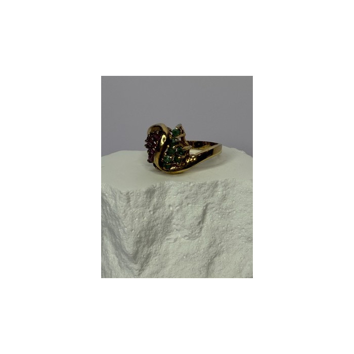 925 Sterling Silver Gold Plated Ruby & Emerald Ring Size 8