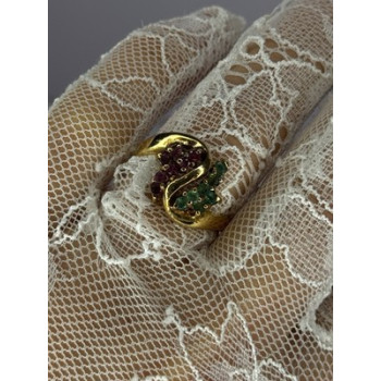 925 Sterling Silver Gold Plated Ruby & Emerald Ring Size 8