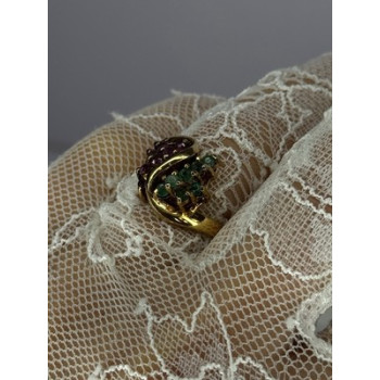 925 Sterling Silver Gold Plated Ruby & Emerald Ring Size 8