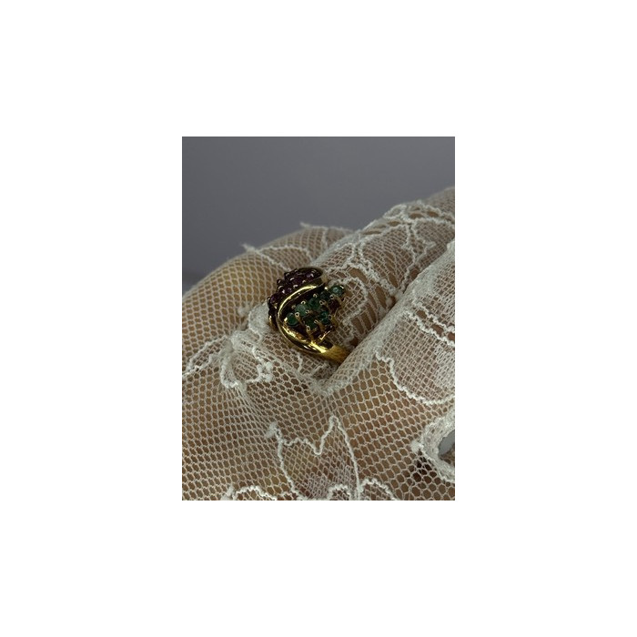 925 Sterling Silver Gold Plated Ruby & Emerald Ring Size 8
