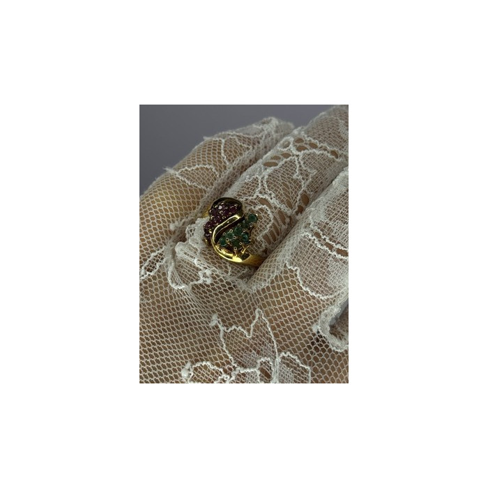 925 Sterling Silver Gold Plated Ruby & Emerald Ring Size 8