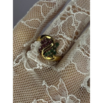 925 Sterling Silver Gold Plated Ruby & Emerald Ring Size 8