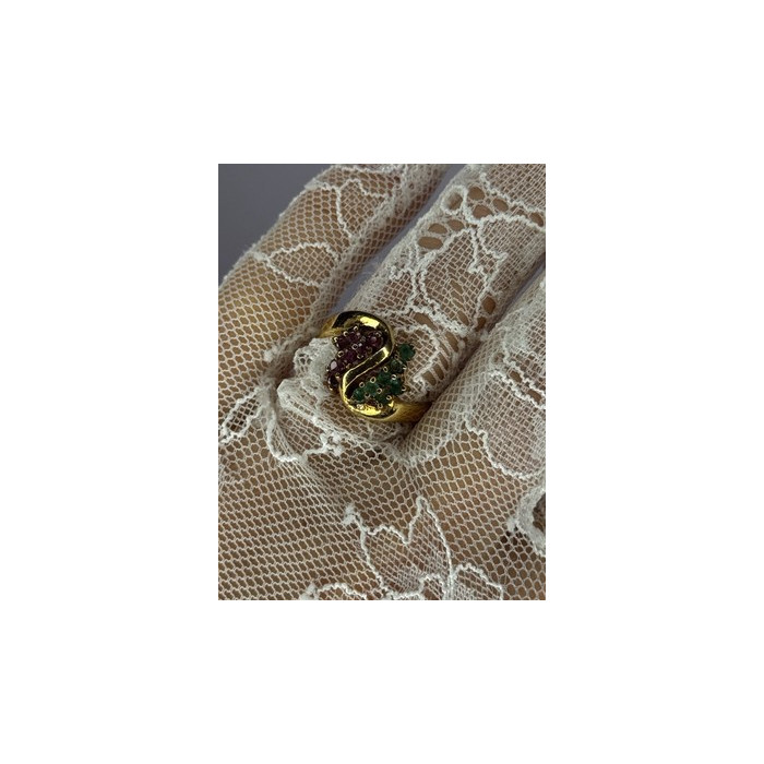 925 Sterling Silver Gold Plated Ruby & Emerald Ring Size 8