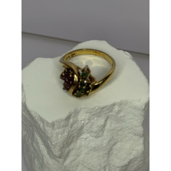 925 Sterling Silver Gold Plated Ruby & Emerald Ring Size 8
