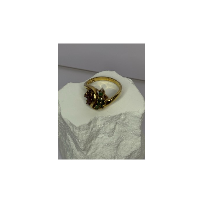 925 Sterling Silver Gold Plated Ruby & Emerald Ring Size 8