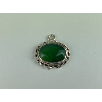 Vintage 925 Sterling Silver Green Agate Pendant