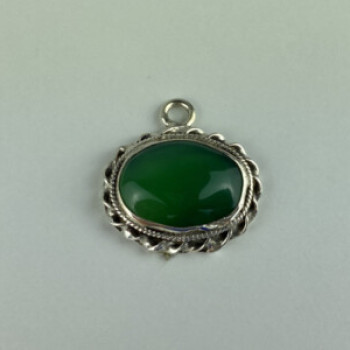 Vintage 925 Sterling Silver Green Agate Pendant