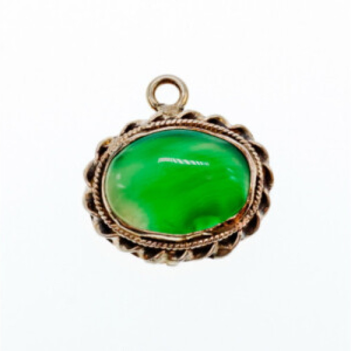 Vintage 925 Sterling Silver Green Agate Pendant