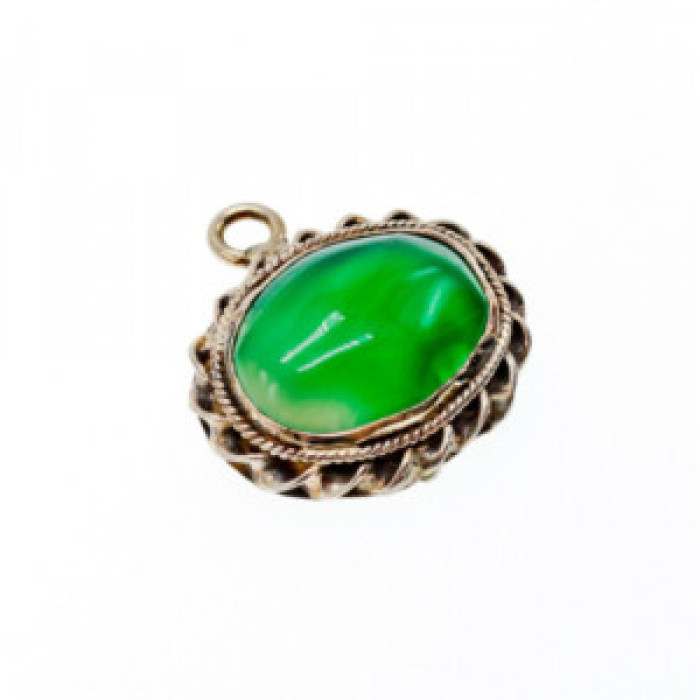Vintage 925 Sterling Silver Green Agate Pendant