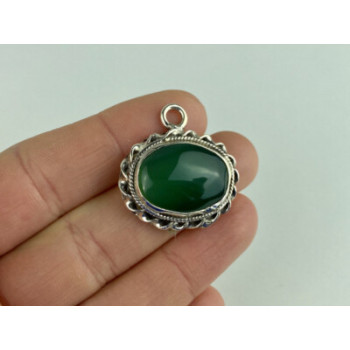 Vintage 925 Sterling Silver Green Agate Pendant