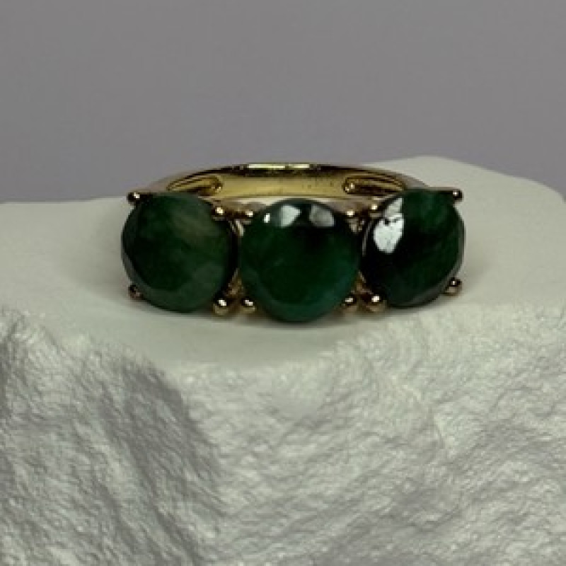 925 Sterling Silver Gold Plated Malachite Ring Size 7
