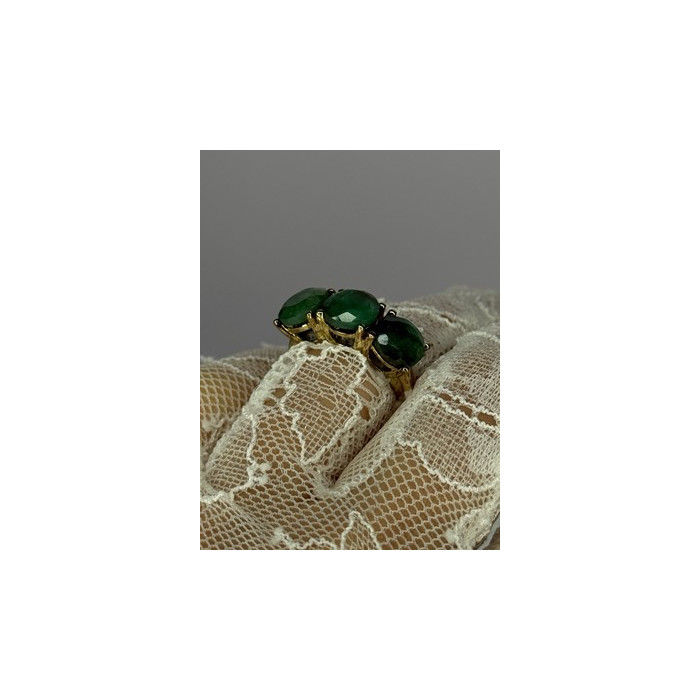 925 Sterling Silver Gold Plated Malachite Ring Size 7