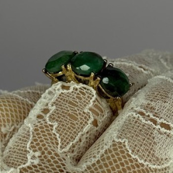 925 Sterling Silver Gold Plated Malachite Ring Size 7