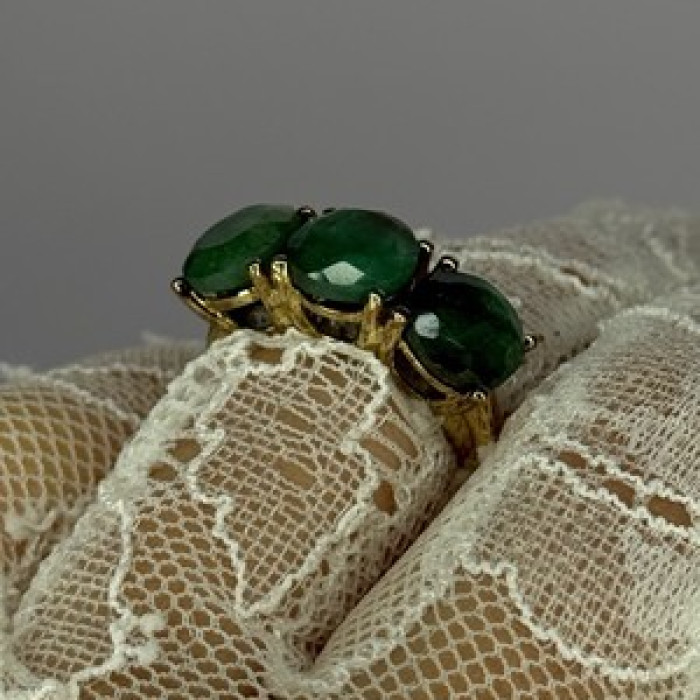 925 Sterling Silver Gold Plated Malachite Ring Size 7