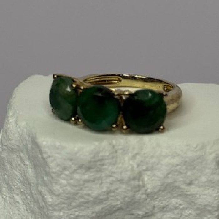 925 Sterling Silver Gold Plated Malachite Ring Size 7