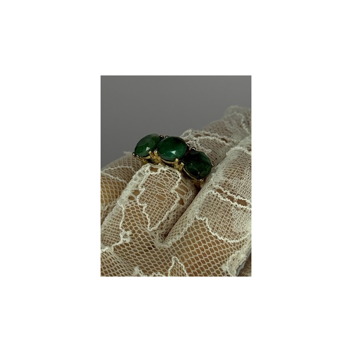 925 Sterling Silver Gold Plated Malachite Ring Size 7