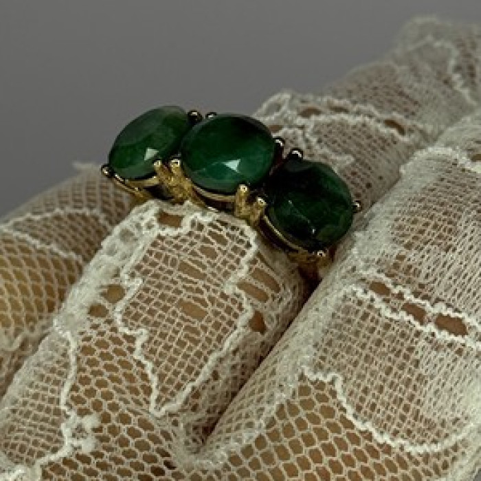 925 Sterling Silver Gold Plated Malachite Ring Size 7
