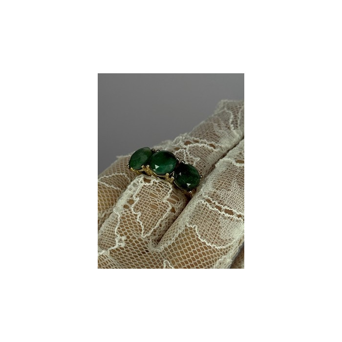 925 Sterling Silver Gold Plated Malachite Ring Size 7