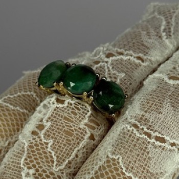 925 Sterling Silver Gold Plated Malachite Ring Size 7