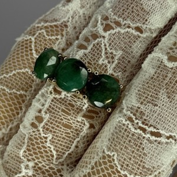 925 Sterling Silver Gold Plated Malachite Ring Size 7