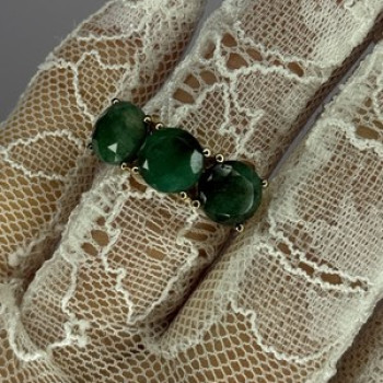 925 Sterling Silver Gold Plated Malachite Ring Size 7