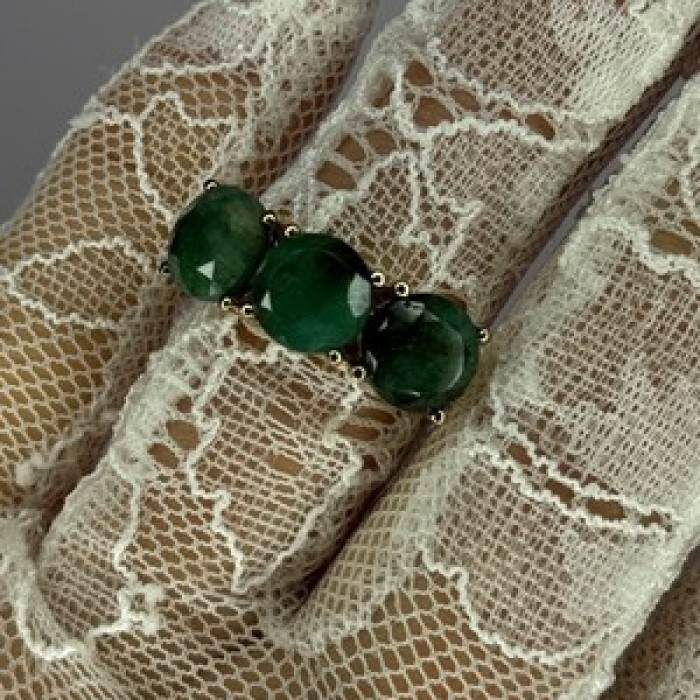 925 Sterling Silver Gold Plated Malachite Ring Size 7
