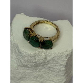 925 Sterling Silver Gold Plated Malachite Ring Size 7