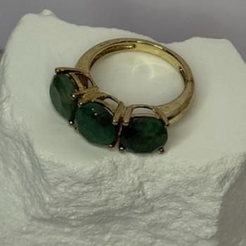 925 Sterling Silver Gold Plated Malachite Ring Size 7