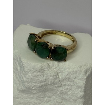 925 Sterling Silver Gold Plated Malachite Ring Size 7