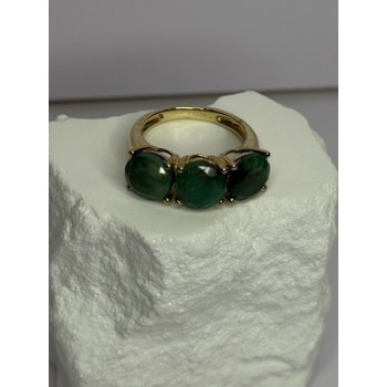 925 Sterling Silver Gold Plated Malachite Ring Size 7