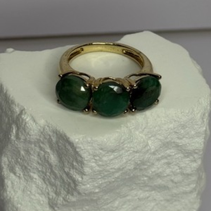 925 Sterling Silver Gold Plated Malachite Ring Size 7