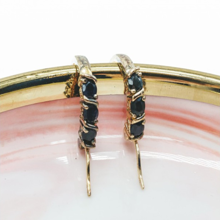 925 Sterling Silver Gold Plated Sapphires Earrings