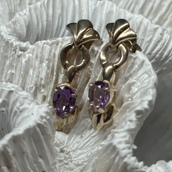925 Sterling Silver Amethyst Earrings Length 1 Inch