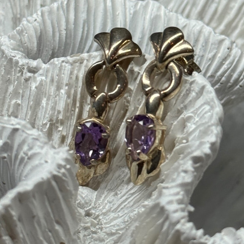 925 Sterling Silver Amethyst Earrings Length 1 Inch