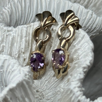925 Sterling Silver Amethyst Earrings Length 1 Inch