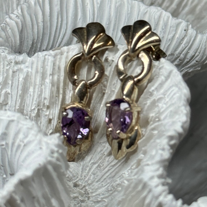 925 Sterling Silver Amethyst Earrings Length 1 Inch